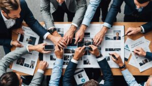 Deux professionnels échangent autour d'un partenariat d'entreprise